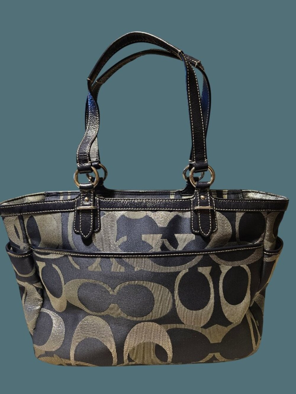 Coach Optic Signature Jacquard & Patent Leather Metallic Gallery Shoulder Tote - Picture 2 of 16
